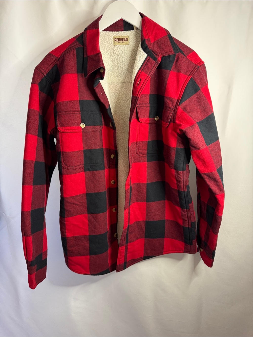 RedHead Men's Red & Black Buffalo Plaid Sherpa Shirt Jacket adult medium